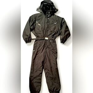 Women’s “Rare” Black Fila Ski Suit – Hooded with Faux Fur Collar, Size 8